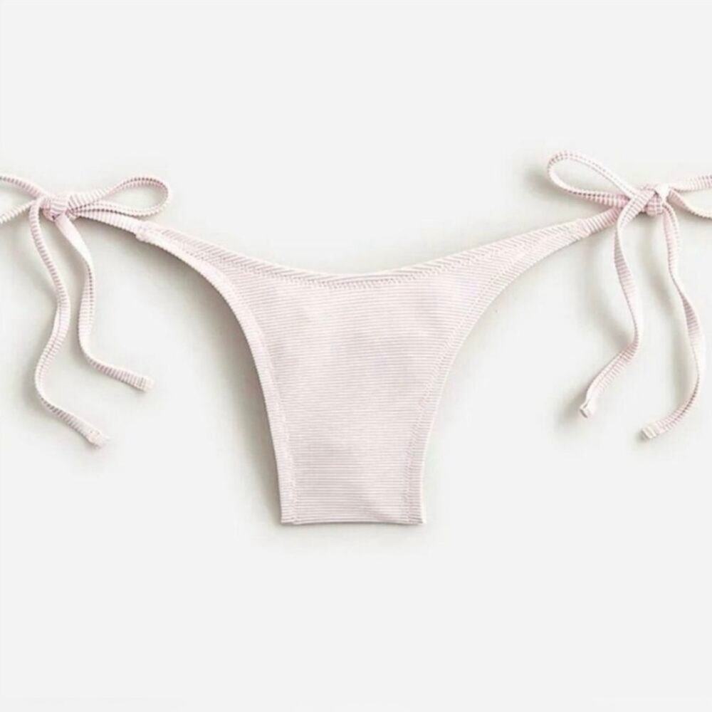 J Crew Ribbed Curved Waist Cheeky String Bikini Women's Large Pink
